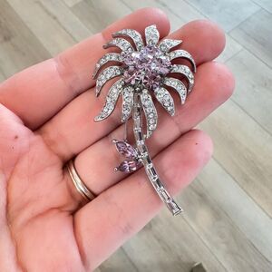Vintage Crystal brooch flower embellished purple violet crystal rhinestones